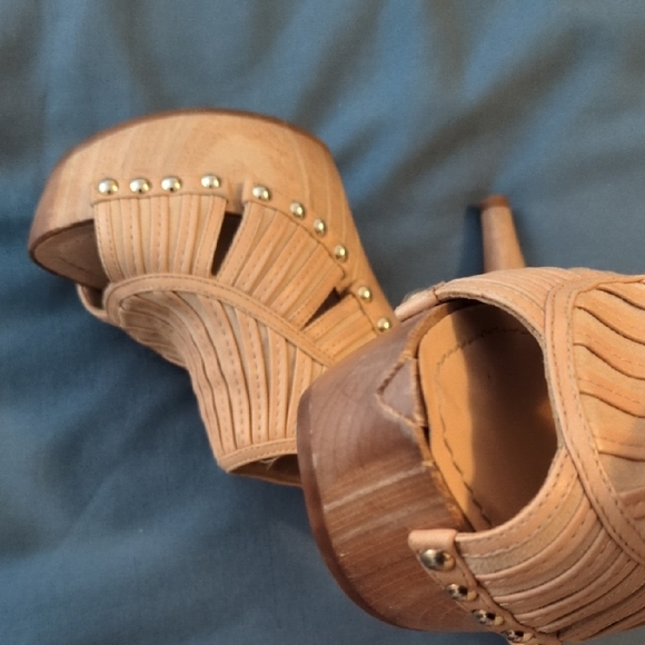 Christian Dior Woven Leather & Wood Platform High Heel Sandals Shoe - Picture 6 of 7